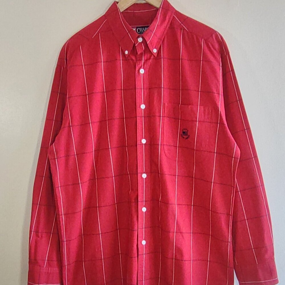 Vintage Ralph Lauren Chaps Mens Shirt Sz Large Windowpane Plaid Flag Logo - Picture 3 of 12